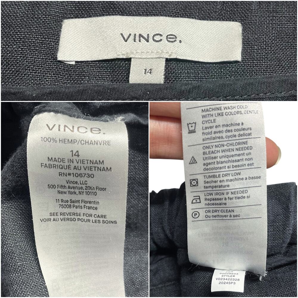 VINCE 100% Hemp Relaxed Wide-Leg Utility Pants in Dark Night Lake Black Size 14 - Picture 7 of 8